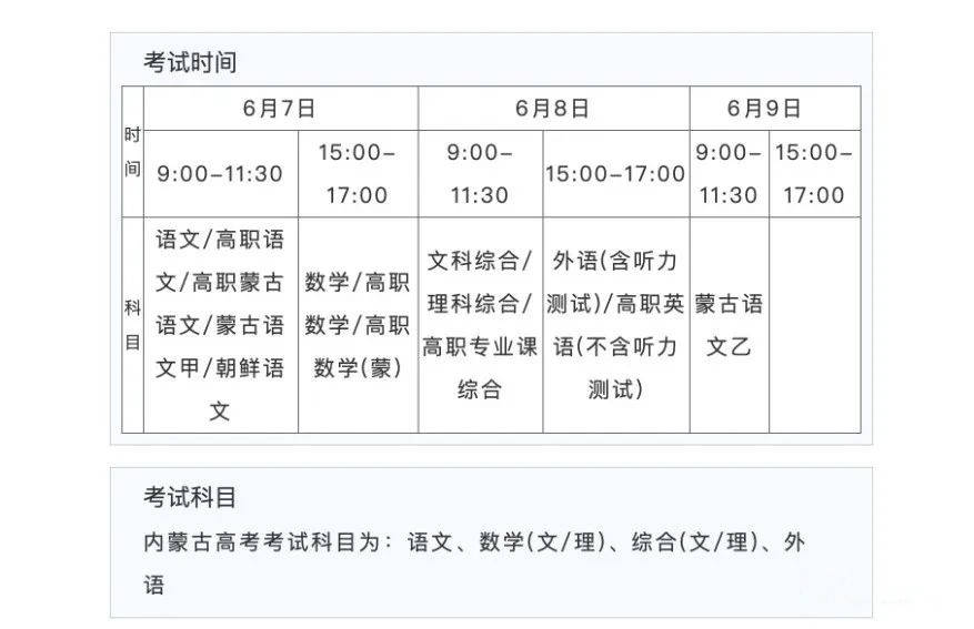 2022年內(nèi)蒙古高考時間安排,內(nèi)蒙古高考時間2022具體時間表