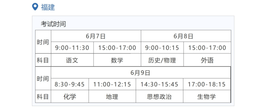 2022年福建高考時間安排,福建高考時間2022具體時間表