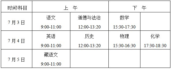 2022年西藏中考時間具體安排,西藏2022中考時間表