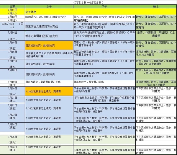 初一暑假學習計劃表,七年級暑假怎么安排