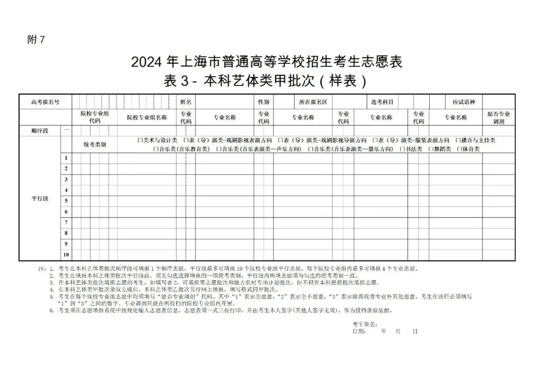 024年上海高考志愿表填寫樣本（附填報時間和入口）