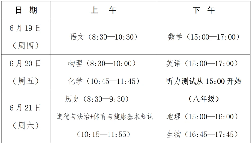 2025年福建各市中考時間安排一覽表（最新匯總）