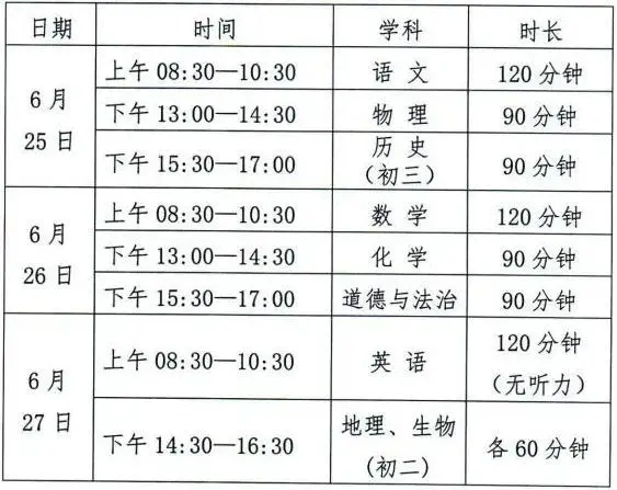 2025年黑龍江各市中考時(shí)間安排一覽表（最新匯總）